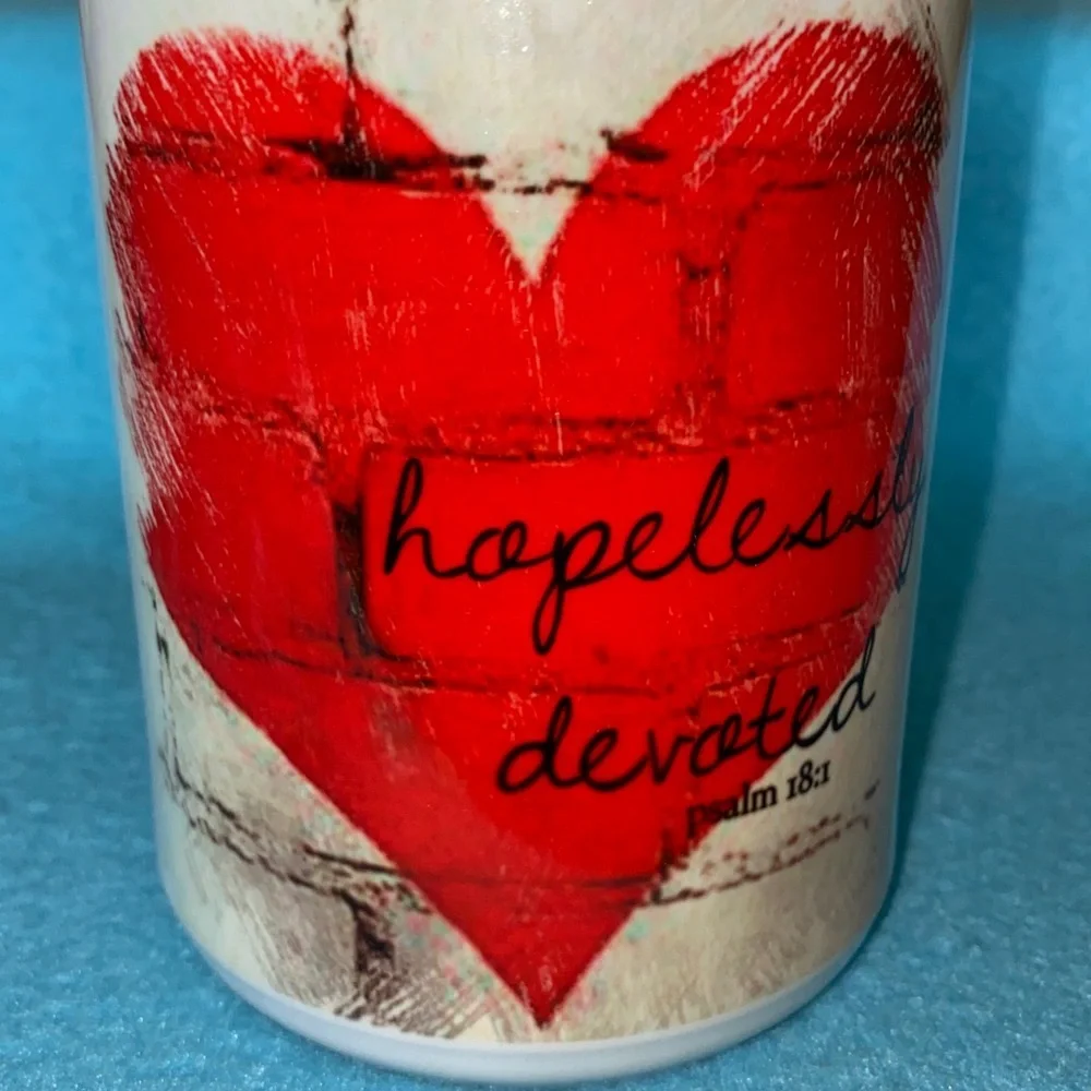 RELIGIOUS heart mug coffee cup “Hopelessly Devoted Psalm 18:1” Made in USA Rare